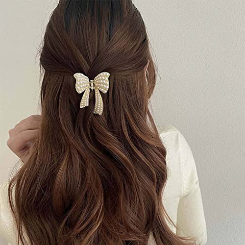 Brinie Pearl Hair Claw Clamps Gold Metal Hair Claw Clips Bowknot Hair Styling Clips Non Slip Jaw Hair Clamps Hair Accessories for Women and Girls (Pack of 2) - Image 4