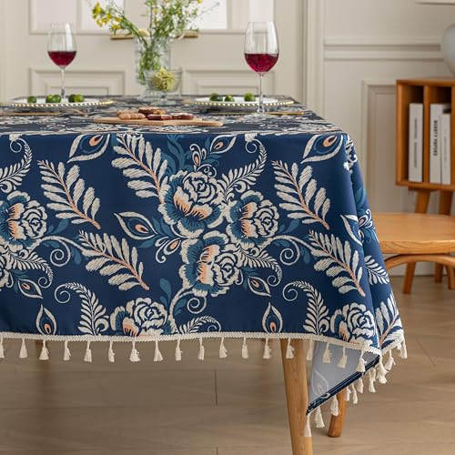 Erbnaryx Handblock Print Tablecloth for Square Tables, Blue Flower Table Cover with Fringed Edges, Decorative Tablecloth for Kitchen and Dining Room,59"x 59" - Image 4
