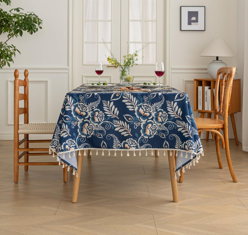 Erbnaryx Handblock Print Tablecloth for Square Tables, Blue Flower Table Cover with Fringed Edges, Decorative Tablecloth for Kitchen and Dining Room,59"x 59" - Image 5