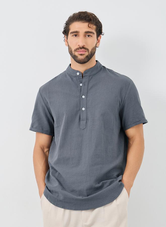 Take Two Take Two Solid Buttoned Mandarin Collar Shirt  - Image 1