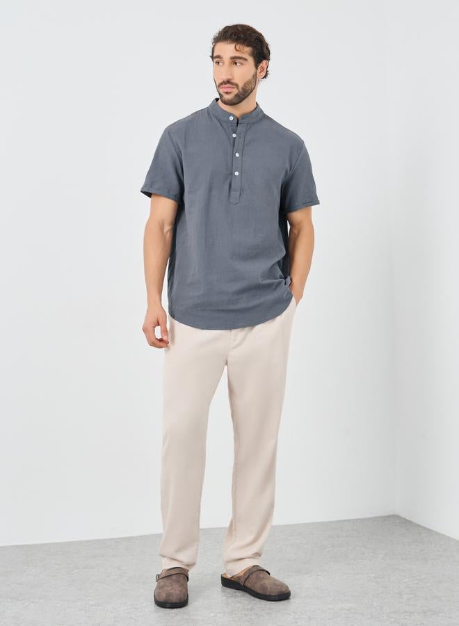 Take Two Take Two Solid Buttoned Mandarin Collar Shirt  - Image 2