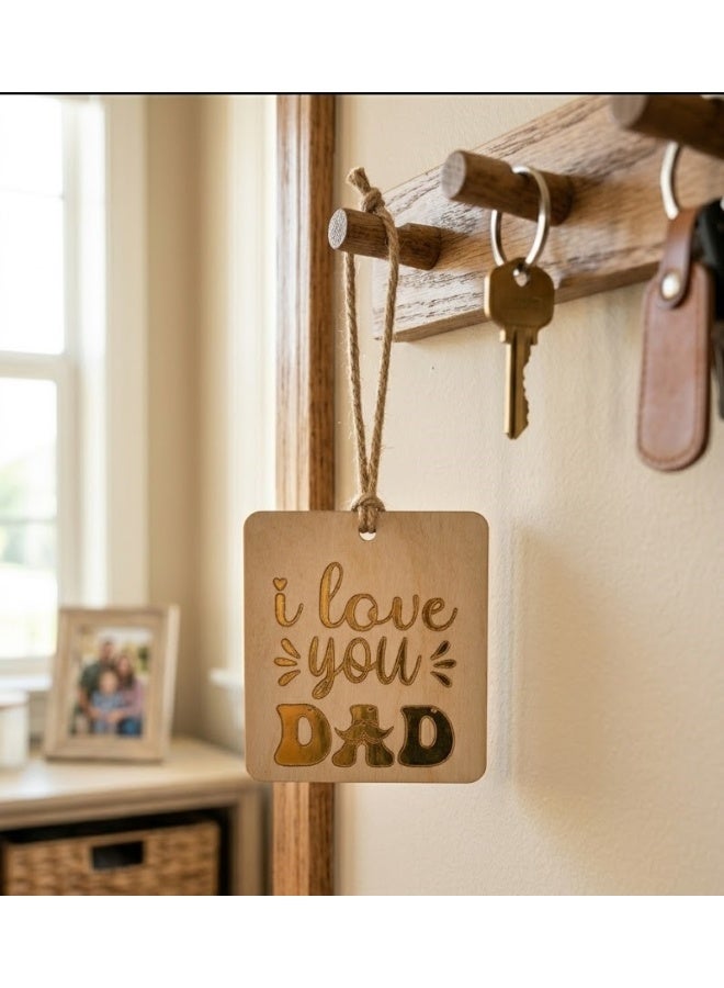 Wooden Car Hanging Ornament "I Love You Dad" | Rearview Mirror Charm & Home Decor | Father's Day | Birthday Gift for Dad | 8x8 cm - Image 2