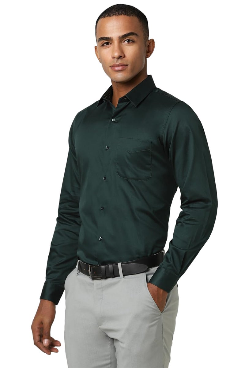Peter England Men Premium 100% Cotton Solid Slim Fit Full Sleeve Party Shirt Dark Green, 40 - Image 2