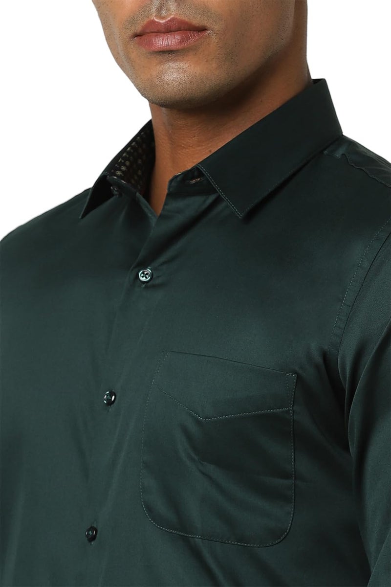 Peter England Men Premium 100% Cotton Solid Slim Fit Full Sleeve Party Shirt Dark Green, 40 - Image 5