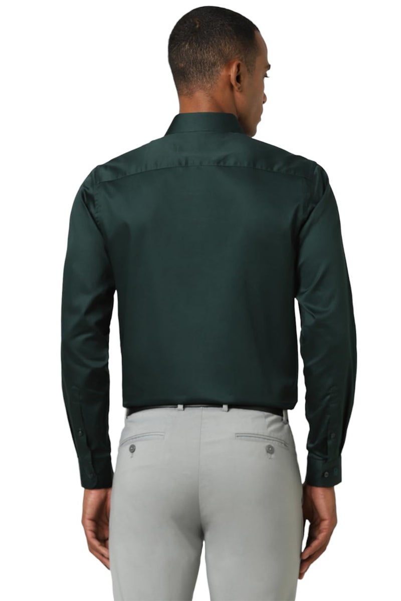 Peter England Men Premium 100% Cotton Solid Slim Fit Full Sleeve Party Shirt Dark Green, 40 - Image 3