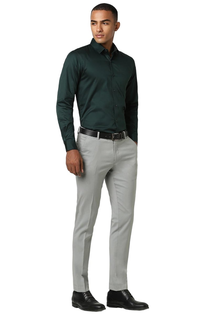 Peter England Men Premium 100% Cotton Solid Slim Fit Full Sleeve Party Shirt Dark Green, 40 - Image 4