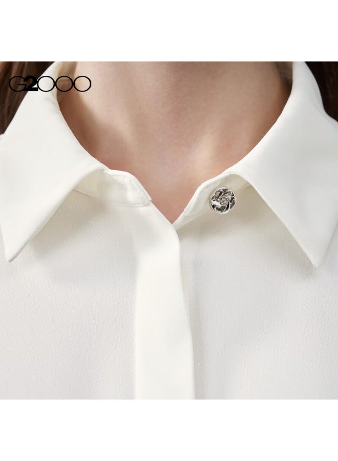 G2000 Satin Fabric Embossed Button Women's Autumn Winter Casual Long Sleeve Shirt Mall Edition - Image 3