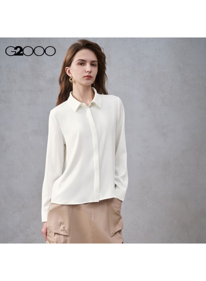 G2000 Satin Fabric Embossed Button Women's Autumn Winter Casual Long Sleeve Shirt Mall Edition - Image 1