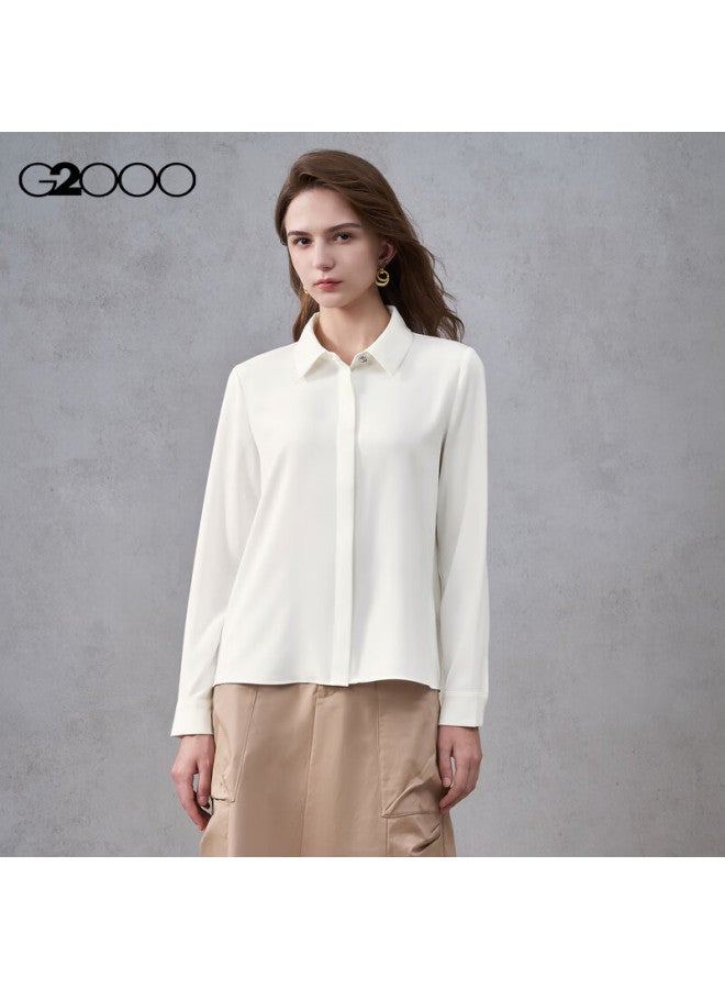 G2000 Satin Fabric Embossed Button Women's Autumn Winter Casual Long Sleeve Shirt Mall Edition - Image 2