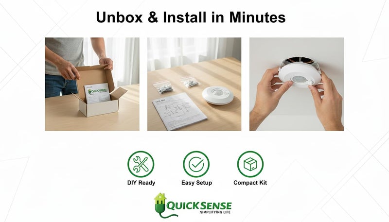 Quick Sense QS-08 | 360° Ceiling PIR Motion Sensor | Ultra Slim 1-Inch Profile | Adjustable Light Sensor & Timer | Indoor Use | Energy Saving Detector | Pack of 1 - Image 5