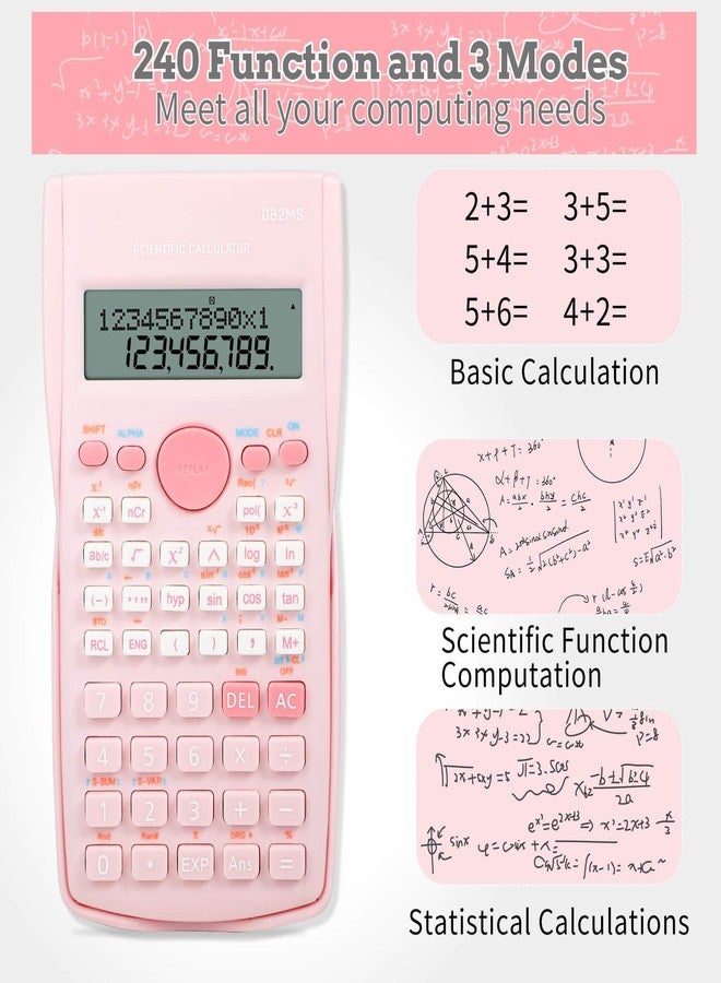 Niodel Scientific Calculator, 2 Line Cute Scientific Math Calculator Function Calculator for Students Algebra Geometry Basic Caculator for Middle and High School Students College School Supplies (Pink) - Image 2