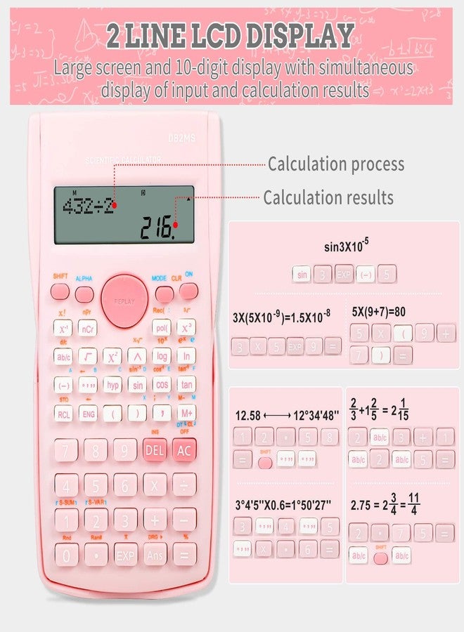 Niodel Scientific Calculator, 2 Line Cute Scientific Math Calculator Function Calculator for Students Algebra Geometry Basic Caculator for Middle and High School Students College School Supplies (Pink) - Image 3