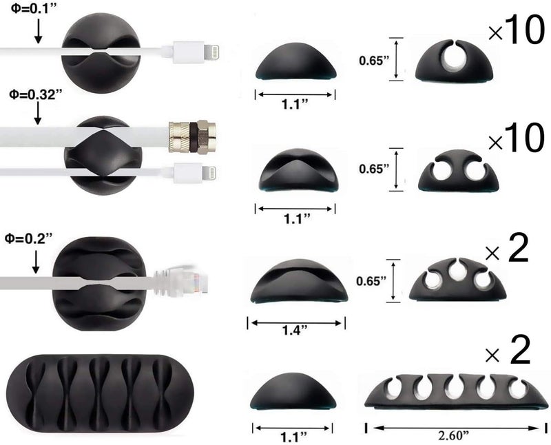 OHill Desk Cable Management Cord Organizer, 24 Pack Black Self Adhesive Cord Holder Cable Clips, Ideal Cable Organizer Wire Keeper for Desk, Nightstand, Phone Charger, Computer, Home, Office, Car - Image 2