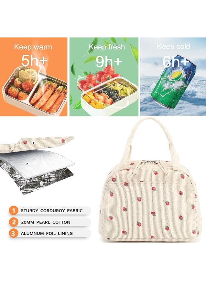 Nadrab Stylish Reusable Corduroy Lunch Bag for Men and Women - Large Capacity Insulated Cooler Tote for Work, Picnics, or Travel - Image 3