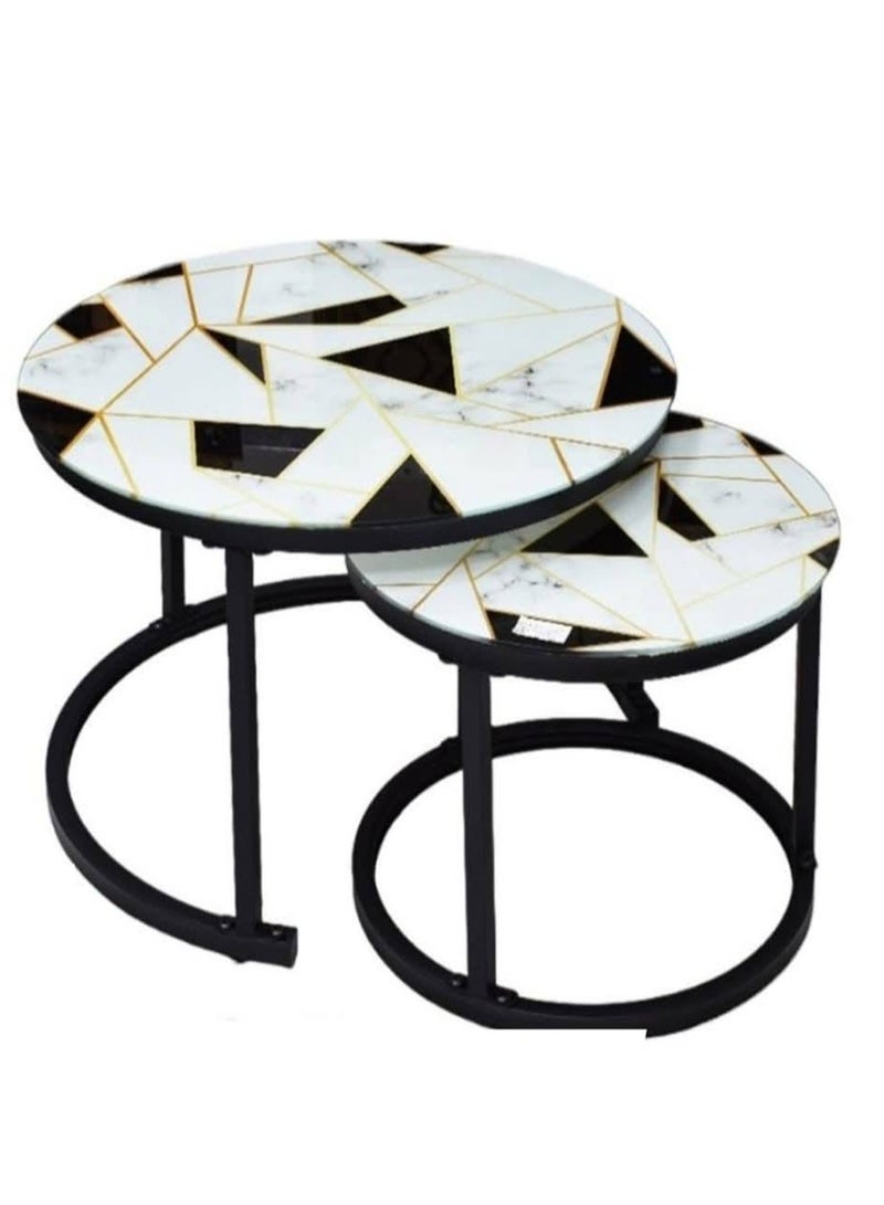 Coffee Table Set of 2 Stackable MDF Top Side Table Round Set Table Combination Small Set Table Set Industrial Style Side Table Round for Living Room, Balcony