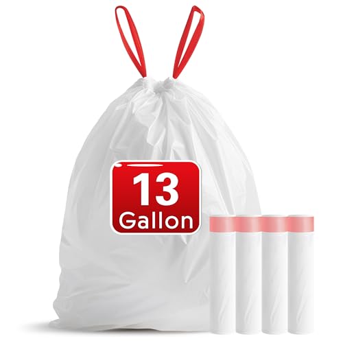 FIXSMITH 13 Gallon Trash Bags Drawstring, 20 Count Garbage Bags 13 Gallon Tall Kitchen,Heavy Duty Trash Bags for Bathroom, Outdoor, Waste Basket and Car, Unscented White Bathroom Garbage bag - Image 1