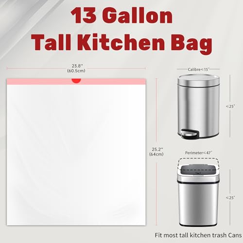 FIXSMITH 13 Gallon Trash Bags Drawstring, 20 Count Garbage Bags 13 Gallon Tall Kitchen,Heavy Duty Trash Bags for Bathroom, Outdoor, Waste Basket and Car, Unscented White Bathroom Garbage bag - Image 2