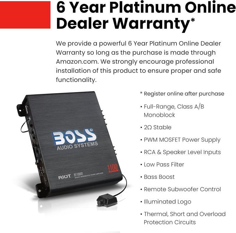 BOSS Audio Systems R1100M Monoblock Car Amplifier - 1100 Watt, 2/4 Ohm Stable, Class A/B - Image 5