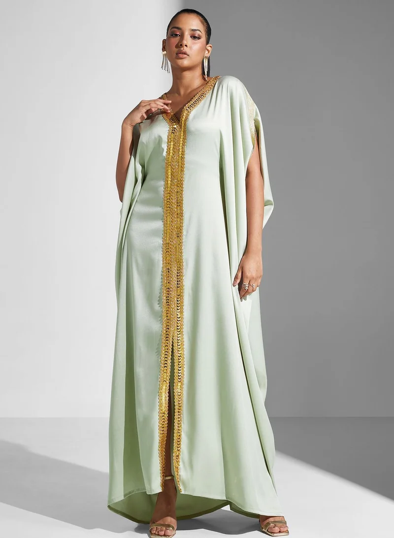 MAISON ARABELLE Embellished V-Neck Front Slit Jalabiya
