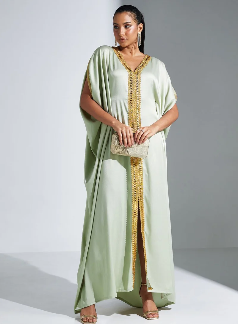MAISON ARABELLE Embellished V-Neck Front Slit Jalabiya