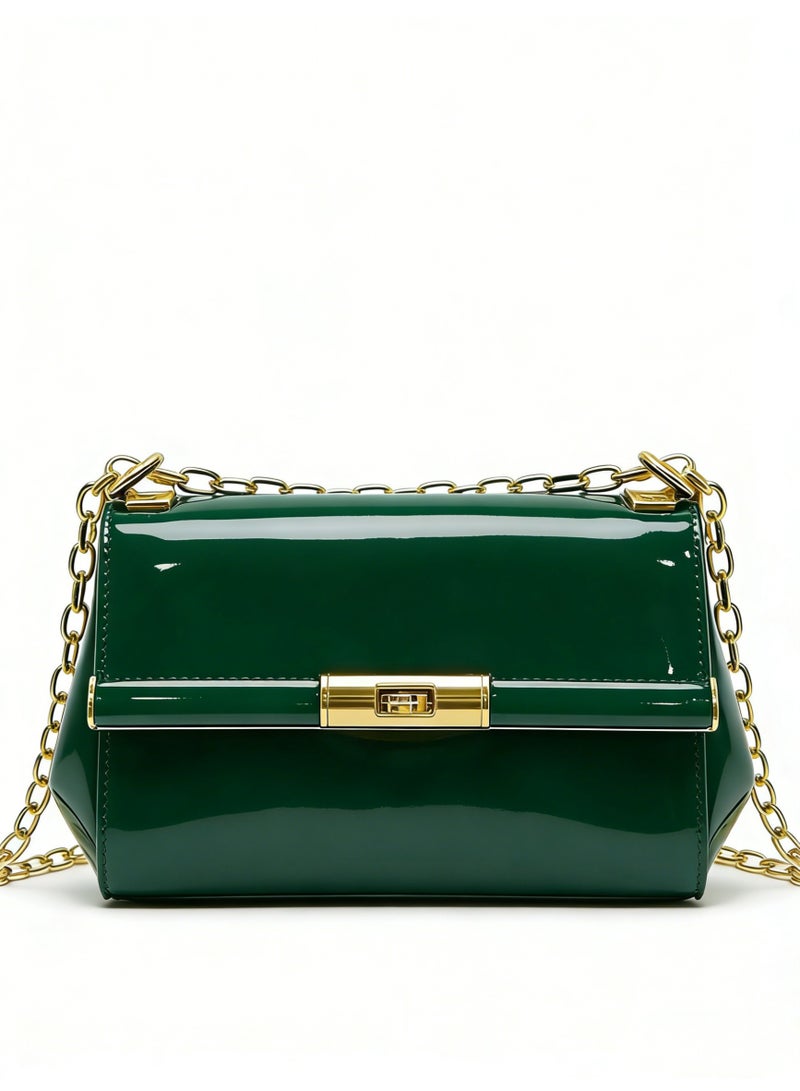 دي آند جي Patent Leather Mini Shoulder Bag - Gold Chain Twist Lock, Elegant Clutch Crossbody, Gift-Ready - Image 1