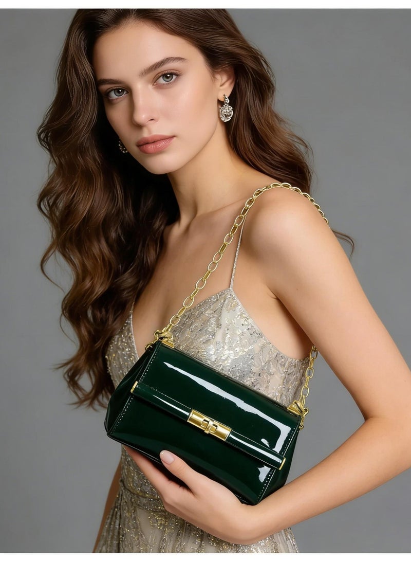 دي آند جي Patent Leather Mini Shoulder Bag - Gold Chain Twist Lock, Elegant Clutch Crossbody, Gift-Ready - Image 2