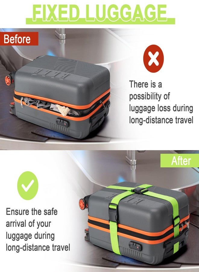 هوويينا أحزمة أمتعة للحقائب، عبوة من 4 قطع، مستلزمات سفر معتمدة من إدارة أمن النقل الأمريكية، حزام أمتعة لإغلاق حقائب السفر والحقائب الأخرى ولتسهيل التعرف عليها، إكسسوارات سفر للسلامة والراحة (أخضر) - Image 5