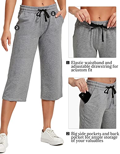 SPECIALMAGIC Women Capri Pants Cotton Yoga Wide Leg Pajama Pants Capris Sweatpants Sports Heather Grey Medium - Image 5