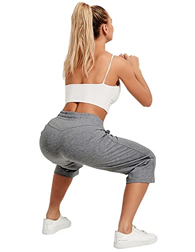SPECIALMAGIC Women Capri Pants Cotton Yoga Wide Leg Pajama Pants Capris Sweatpants Sports Heather Grey Medium - Image 4