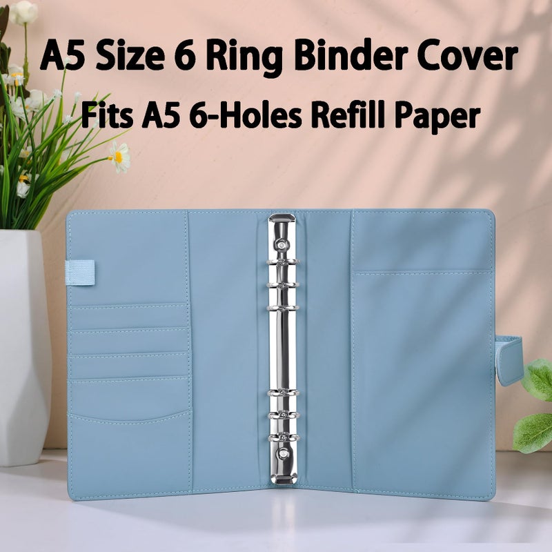 Antner A5 Binder 6 Ring Refillable Notebook Planner Cover for A5 Refill Paper, PU Leather Small Binder Budget Planner Photocard Holder Loose Leaf Personal Organizer with Magnetic Buckle, Brown - Image 2