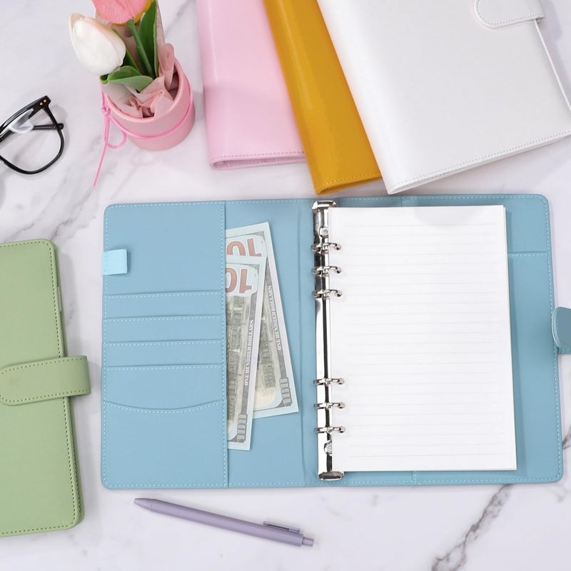 Antner A5 Binder 6 Ring Refillable Notebook Planner Cover for A5 Refill Paper, PU Leather Small Binder Budget Planner Photocard Holder Loose Leaf Personal Organizer with Magnetic Buckle, Brown - Image 4