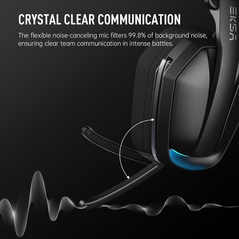 EKSA 2.4GHz Wireless Gaming Headset for PS5/PS4, PC, Switch, Mac, Bluetooth 5.4 Gaming Headphones with Noise Cancelling Microphone, 169g Ultralight, RGB, Type-C, 35H Battery, Wired Computer Headphones - Image 4