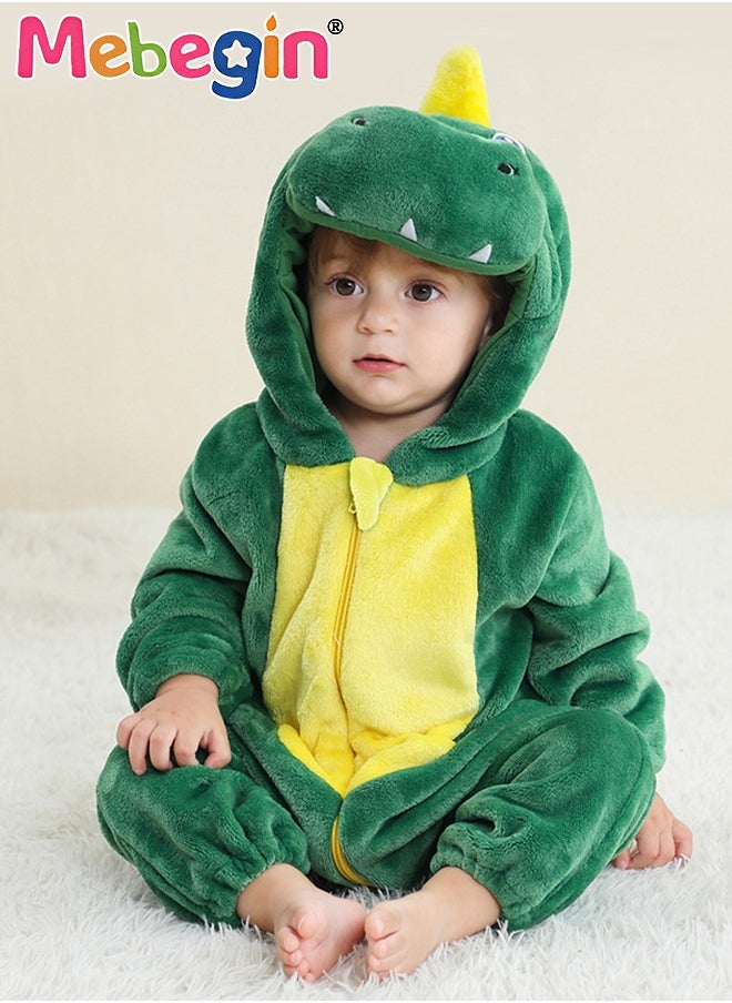 MEBEGIN Baby Dinosaur Costume, Unisex Hooded Jumpsuit, Soft One Piece Loungewear for Infants, Warm Outfit with Adorable Animal Design, Baby Winter Outdoor Coat, Toddler Warm Sleeping Bag, Children's Photography Props, Creative Photoshoot Outfits  - Image 1