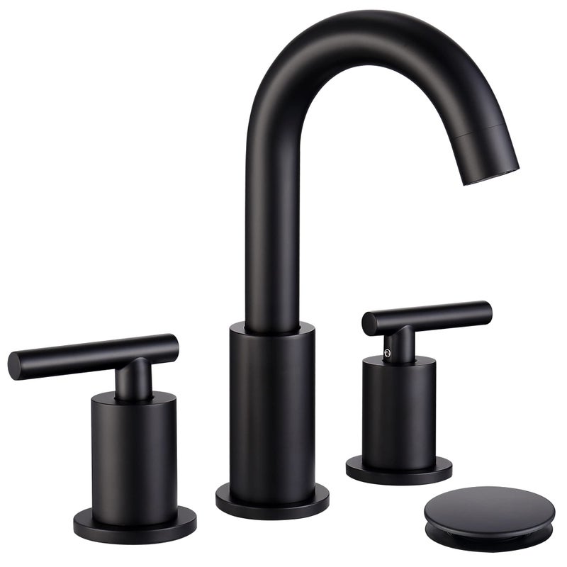 Bathroom Faucet Black with Pop Up Drain and Supply Hose 8 Inch 2 Handles 3 Hole Widespread Bathroom Faucet ChiLDano Black Matte Bathroom Faucet CH2183BK