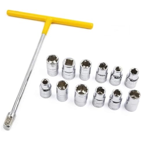 Zaptec 13 in 1 T Handle Spanner Pana Wrench 8-19mm 1/2" Socket Tool Kit Set with Sleeve for Extra Grip for Repair, Vehicle, Car, Garage & Workshop - Image 1