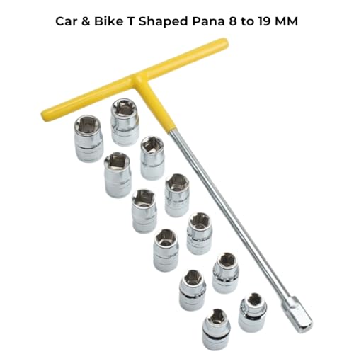 Zaptec 13 in 1 T Handle Spanner Pana Wrench 8-19mm 1/2" Socket Tool Kit Set with Sleeve for Extra Grip for Repair, Vehicle, Car, Garage & Workshop - Image 2