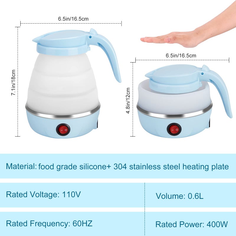 PAHTTO Travel Foldable Electric Kettle, Collapsible Portable Kettle for Fast Water Boiling Tea Coffee, with 1 Collapsible Bowl and 2 Collapsible Cups, Food Grade Silicon, 600ML 110V - Image 2