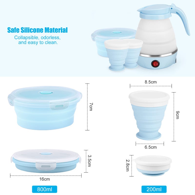 PAHTTO Travel Foldable Electric Kettle, Collapsible Portable Kettle for Fast Water Boiling Tea Coffee, with 1 Collapsible Bowl and 2 Collapsible Cups, Food Grade Silicon, 600ML 110V - Image 3