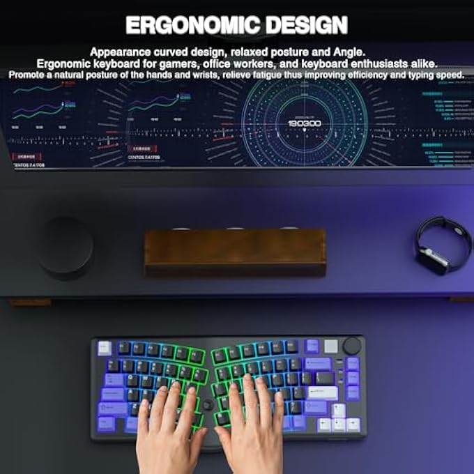 Leobog X LEOBOG A75 ALICE ERGONOMIC KEYBOARD, BT5.0/2.4G THREE MODE WIRELESS MECHANICAL GAMING KEYBOARD/WIRED WITH JOYSTICK AND KNOB, 75% DESIGN RGB BACKLIT SWITCHES - Image 3