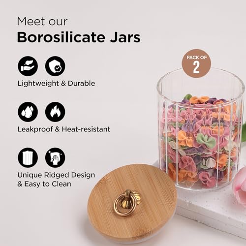 UMAI Borosilicate Glass Jar with Bamboo Lid | Kitchen Organizer Items and Storage | Multi-utility, Leakproof, Airtight Storage Jar for Cookies, Snacks, Tea, Coffee, Sugar | Set of 2 | 530ml | - Image 2