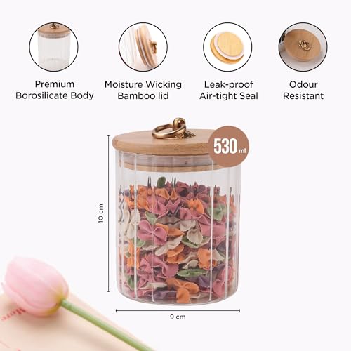 UMAI Borosilicate Glass Jar with Bamboo Lid | Kitchen Organizer Items and Storage | Multi-utility, Leakproof, Airtight Storage Jar for Cookies, Snacks, Tea, Coffee, Sugar | Set of 2 | 530ml | - Image 3