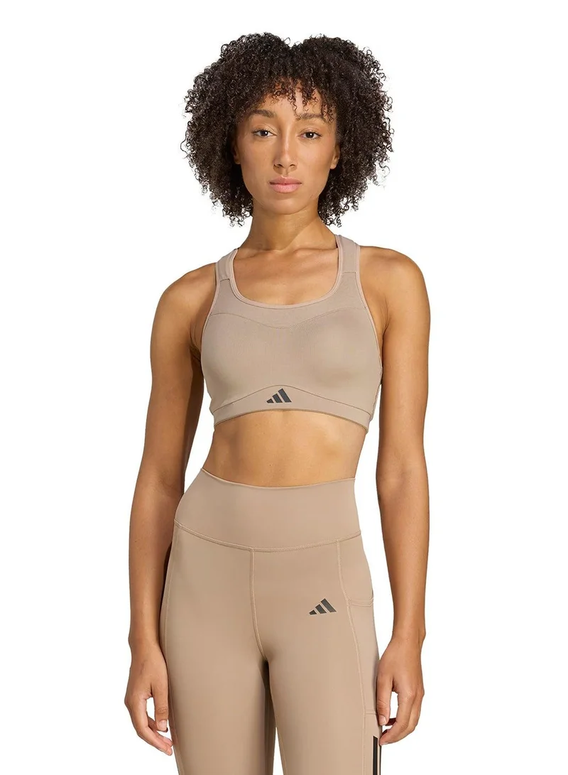 adidas حمالة صدر رياضية تلديم هس بنية - حمالة صدر عالية الدعم للنساء