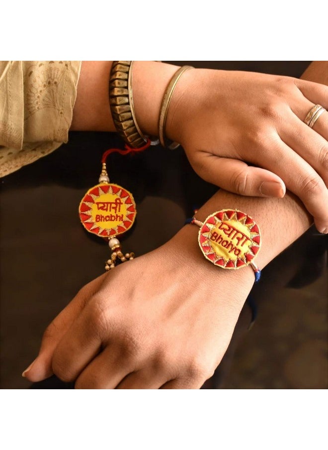 Indigifts Indigifts Rakhi for Bhaiya Bhabhi | Favourite Brother and Sister in Law Printed Multi 2 Poster Frames 6"x6", Pyara Bhaiya & Pyari Bhabhi Lumba Rakhi Set, Rakshabandhan Gift 