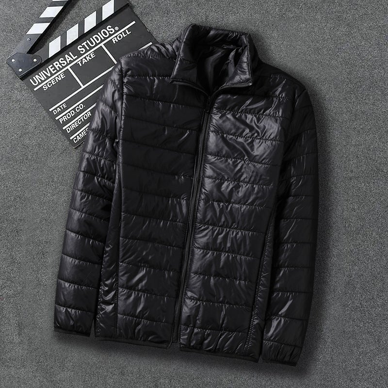 Mens Down Cotton Coat Cropped Lightweight Cotton-padded Jacket Workwear Thickened Youth Padded Vest Winter Decorative Outerwear Black  - Image 1