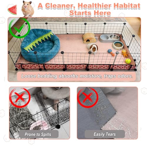 JOGEPEYO Waterproof Guinea Pig Cage Liners Washable Reusable Small Animal Cage Mat for Rabbit Hamster Chinchilla Hedgehog WatermelonCC 24x72 inches - Image 3