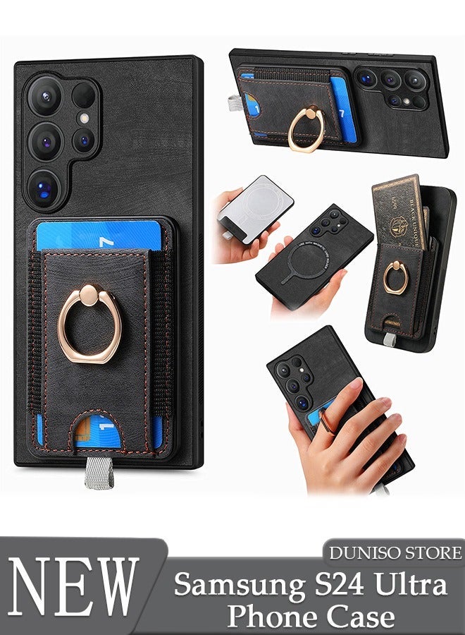 DUNISO Samsung Galaxy S24 Ultra Phone Case Full Body Protective Phone Cover Anti-fall Anti-fingerprint High Tenacity Leather Phone Case with Phone Holder Detachable Card Pocket and Wireless Charging - Image 1