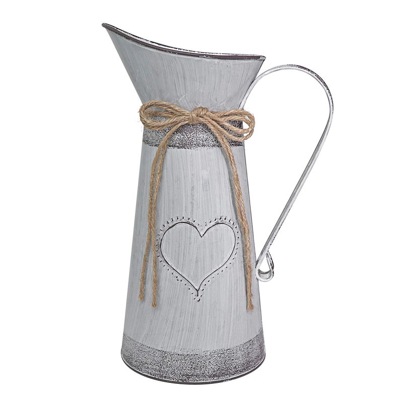 Fovasen Metal Milk Jug Large Galvanized Pitcher Love Vase French Style Decorative Flower Vase with Unique Design for Farmhouse Decor  11