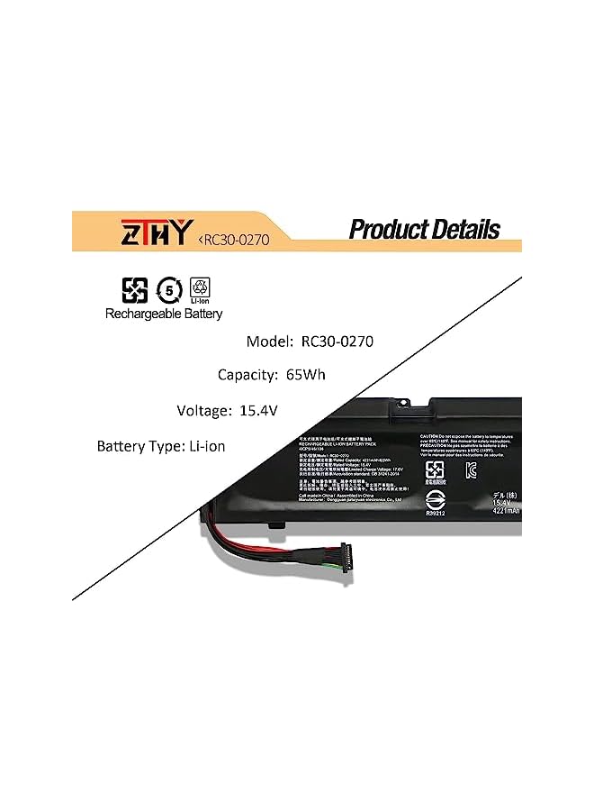ZTHY Rc30-0270 Laptop Battery For Razer Blade 15 Base 2018 2019 Gtx 1660 Ti Rz09-0270 Rz09-02705E76 Rz09-02705E76-R3U1 Rz09-02705E75-R3U1 Rz09-0300 Rz09-03006 Rz09-03009 Rz09-03006E92 15.4V 65Wh - Image 3