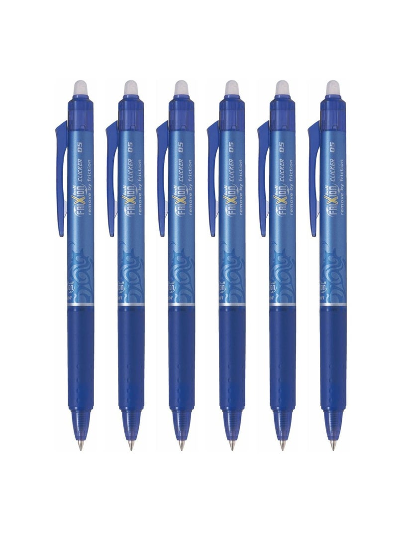 PILOT 6-Piece Frixion Clicker Erasable Ball Pen 0.5mm Tip Blue Ink  - Image 1