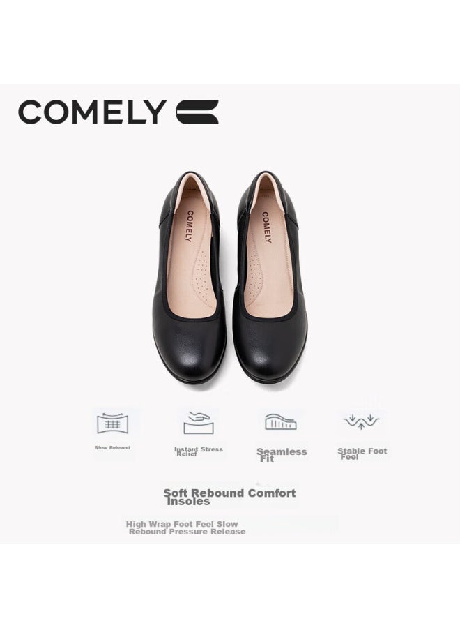 Comely Soft Cowhide Flats For Women, Autumn Round Toe Comfortable Flat Shoes, Soft Sole Versatile Commuter Mom Shoes, Black, Size 38 - Image 5